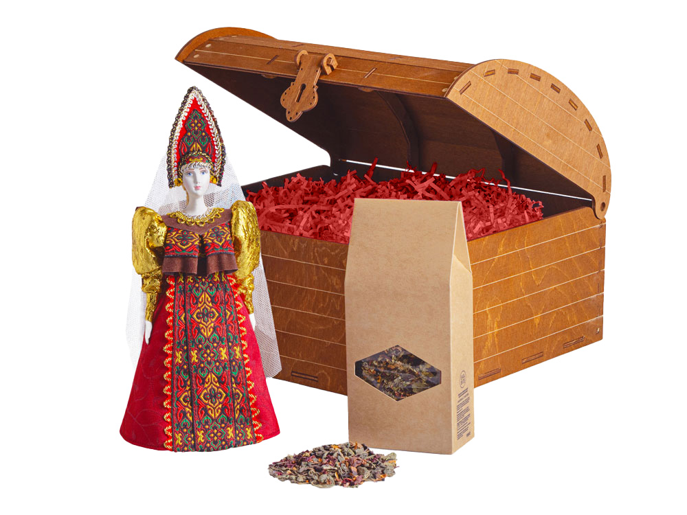 Подарочный набор: кукла фарфоровая, чай