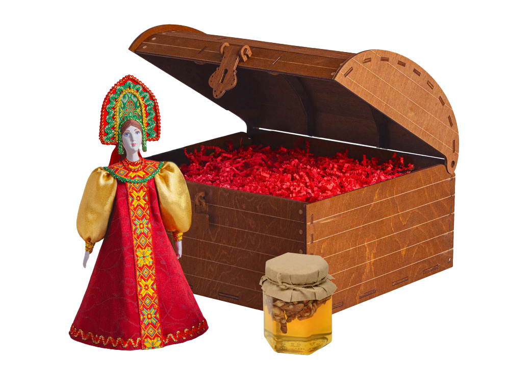 Подарочный набор: кукла фарфоровая, мёд с грецким орехом